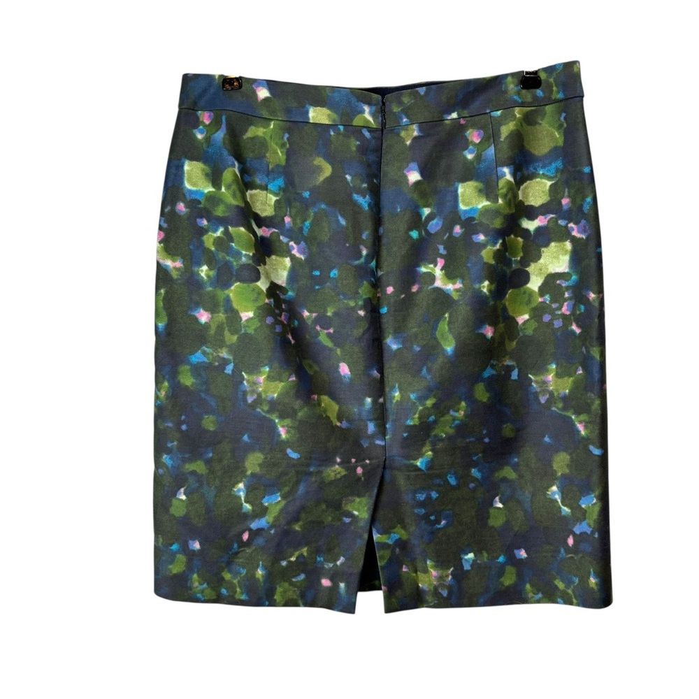 J.Crew No. 2 Pencil skirt blue green Gardenshade watercolor floral print sz 12 - Picture 2 of 11
